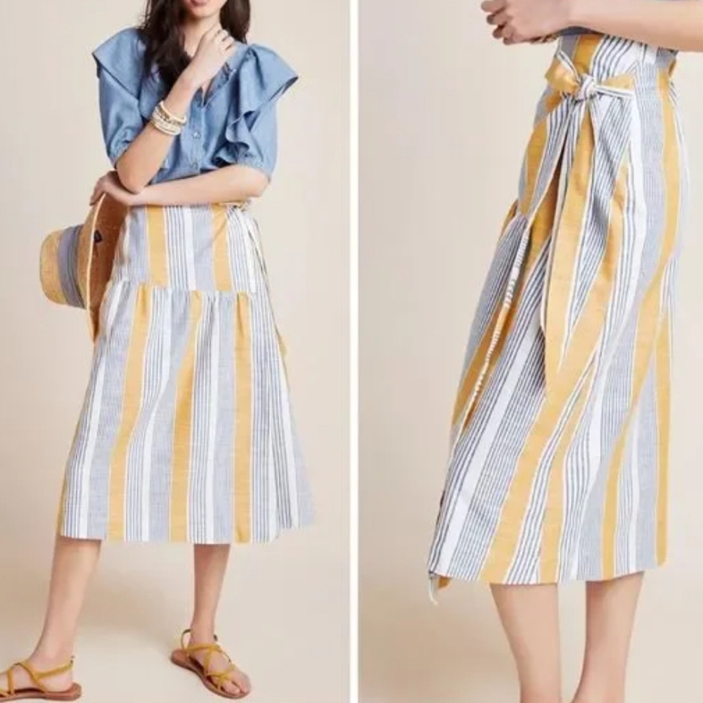 Striped Yellow and White Midi Skirt